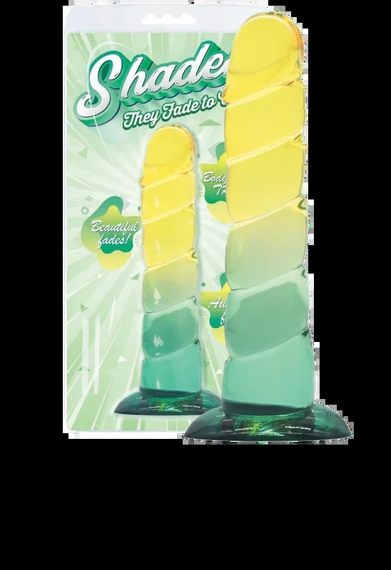 Shades Swirl Dildo with Suction Cup 7.5in – Yellow/Mint Green