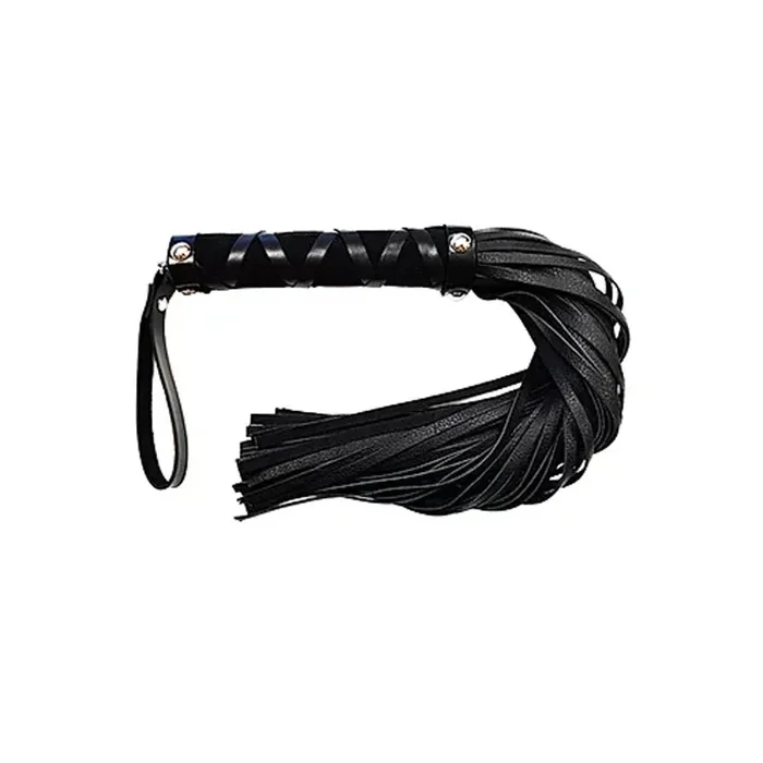 Short Leather Flogger with Studded Handle – BLACK
