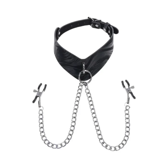 Sportsheets Velvet Noir Collar & Removable Adjustable Tension Broad Tip Nipple Clamps