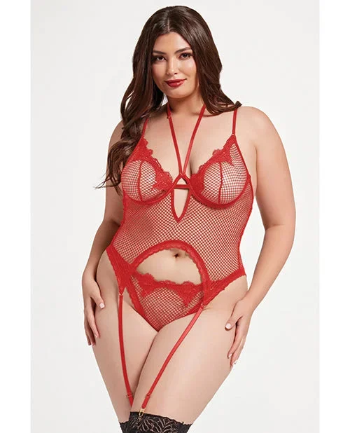 Stretch Mesh and Lace Cami w/Thong 2 pc Set – Red QN