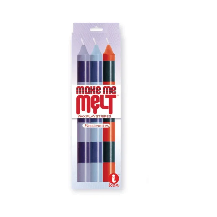 The 9’s Make Me Melt Sensual Warm Drip Candles 3 Pack Striped Passionettes For Wax Play