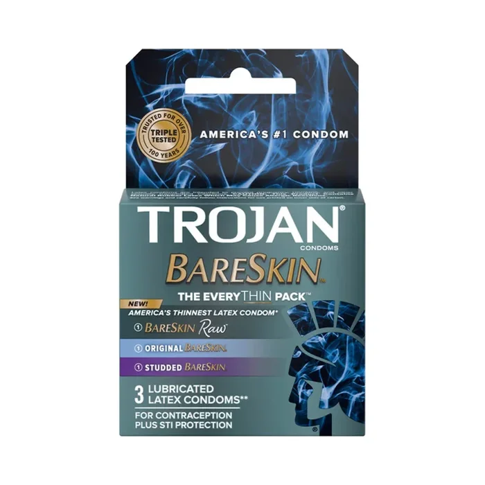 Trojan Bareskin EveryThin 3-Pack – Bareskin Raw, Original, and Studded